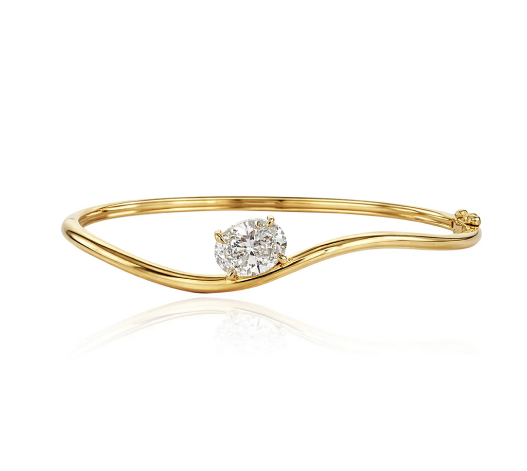 Gold Wave Stackable Lab Diamond Bangle